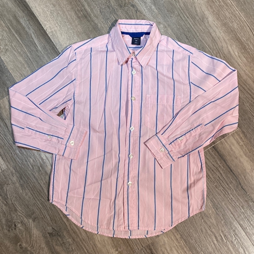 GAP Kids Pink with Blue and White Stripes Boys Button Down